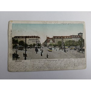 POCZTÓWKA DRESDEN NIEMCY TRAMWAJ, DŁUGI ADRES 1907 R, PRZEDWOJENNA