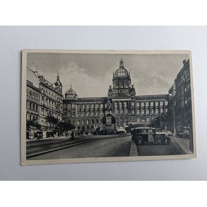 POSTCARD PRAGUE CZECH REPUBLIC MUSEUM , STAMP, PRE-WAR, OLD CARS