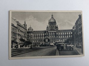 POSTCARD PRAGUE CZECH REPUBLIC MUSEUM , STAMP, PRE-WAR, OLD CARS