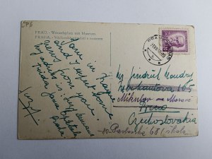 POSTKARTE PRAHA TSCHECHISCHE REPUBLIK MUSEUM, BRIEFMARKE, VORKRIEGSZEIT, ALTE AUTOS