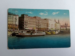 POSTCARD BUDAPEST HOTEL HUNGARIA BRISTOL, HUNGARY, BARGE SHIP, PRE-WAR 1916, STAMP