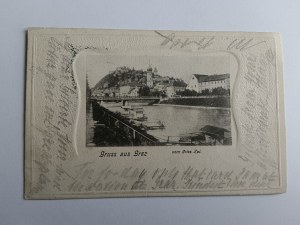 CARTE POSTALE GRAZ AUSTRIA LONG ADDRESS, EMBOSSED 1903 PRE-WAR STAMP