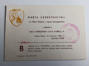 PREZENČNÁ LISTINA NA SVÄTÚ OMŠU A VÝZVU JASNÁ HORA S PEČIATKOU PÁPEŽ JÁN PAVOL II. CZĘSTOCHOWA 1983