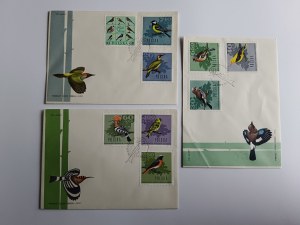 SATZ VON 3 BRIEFUMSCHLÄGE WALDVÖGEL, SPECHT, BRIEFMARKE