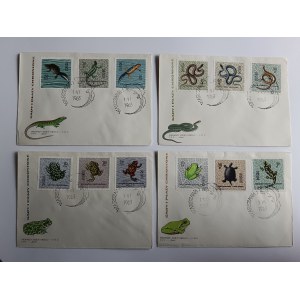 SATZ VON 4 UMSCHLÄGEN GESCHÜTZT REPTILIEN UND AMPHIBIEN, EIDECHSE, SCHLANGE, FROSCH, SCHILDKRÖTE, BRIEFMARKE