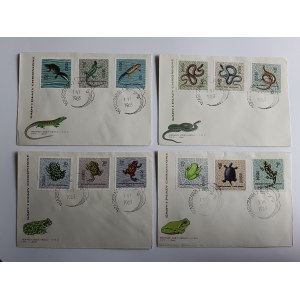 SET OF 4 ENVELOPES PROTECTED REPTILES AND AMPHIBIANS, LIZARD, SNAKE, FROG, TURTLE, POSTAGE STAMP