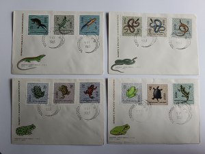 SET OF 4 ENVELOPES PROTECTED REPTILES AND AMPHIBIANS, LIZARD, SNAKE, FROG, TURTLE, POSTAGE STAMP