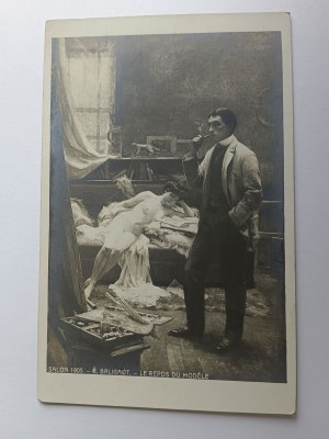 CARTE POSTALE REPRÉSENTANT UNE FEMME NUE, UN HOMME AVEC UNE PIPE, UNE PIPE, AVANT-GUERRE