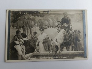 POSTCARD PAINTING HORSES, HORSE AT WATERING HOLE, PRE-WAR
