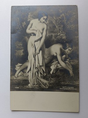 POSTCARD PAINTING TWO WOMEN NUDE, PRE-WAR