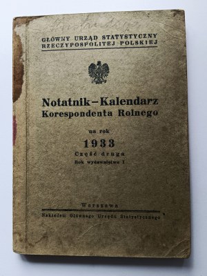 Notebook - Calendar of the Agricultural Correspondent Warsaw 1933
