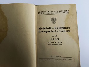 Zápisník - Kalendář zemědělského zpravodaje Varšava 1933
