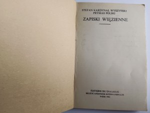 Wyszynski Stefan KARDINAL, Prison Notes Paris 1982