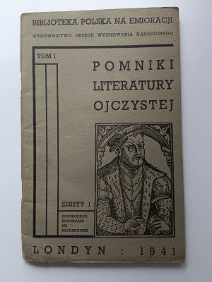 Polnische Bibliothek im Exil, Denkmäler der heimatlichen Literatur Heft I LONDON 1941