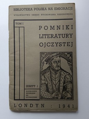 Polish Library in Emigration, Monuments to Native Literature Notebook I LONDON 1941