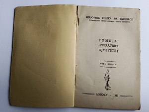 Biblioteka Polska na Emigracji, Pomniki Literatury Ojczystej Zeszyt 4 LONDYN 1942