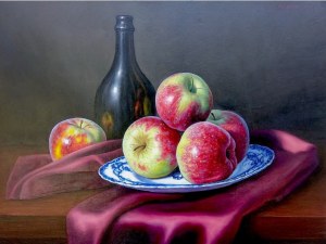 Wojciech Piekarski, Stilleben mit Äpfeln und einer Flasche