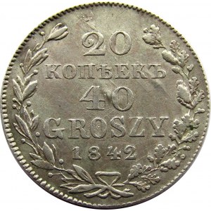 Mikołaj I, 20 kopiejek/40groszy 1842 MW, Warszawa, Rzadkie!