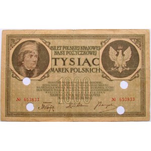 Polska - II RP, 1000 marek 1919, numer 653833, FALSYFIKAT