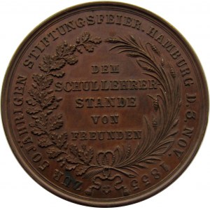 Niemcy, medal Towarzystwo Przyjaciół Ojczyzny, Hamburg 1855, syg. F. Lorenz, brąz