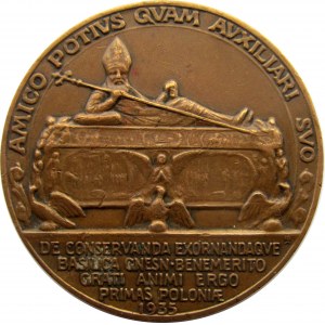 Polska, medal za zasługi nad badaniem Katedry Gnieźnieńskiej, bp A. Laubitz, 1935, J. Wysocki
