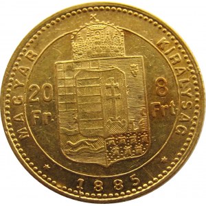 Austro-Węgry, Franciszek Józef I, 20 franków/8 forintów 1885 KB