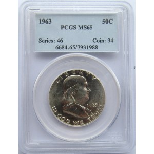 USA, Franklin, 50 centów 1963, PCGS MS65 