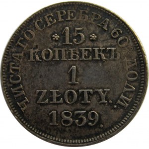 Mikołaj I, 15 kopiejek/1 złoty 1839 MW, Warszawa, bardzo ładne