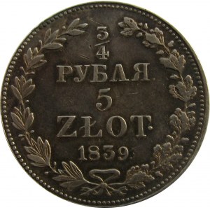 Mikołaj I, 3/4 rubla/5 złotych 1839 MW, Warszawa