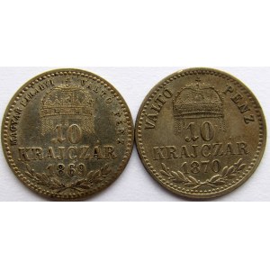 Austria, Franciszek Józef I, zestaw 2 monet 10 krajcarów 1869, 1870 
