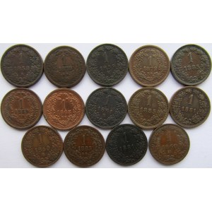 Austria, Franciszek Józef I, zestaw 14 sztuk monet 1 krajcar 1858-1885