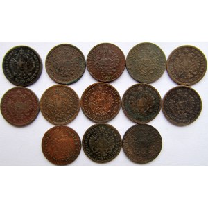 Austria, Franciszek Józef I, zestaw miedzianych monet 5/10 krajcara 1858-1885