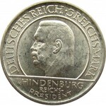 Niemcy, Republika Weimarska, 3 marki 1929 F, Przysięga prezydenta Hindenburga, UNC