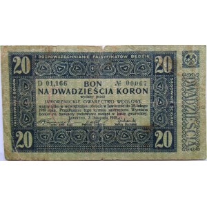 Śląsk, Jaworzyńskie Gwarectwo Węglowe, bon 20 koron 1919