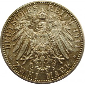 Niemcy, Bawaria, 2 marki 1911, prinz Luitpold, UNC
