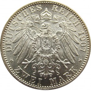 Niemcy, Badenia, 2 marki 1907, edycja pośmiertna (1826-1907), UNC