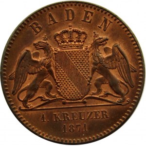 Niemcy, Badenia 1 kreuzer, Friedens Feier 1871,UNC