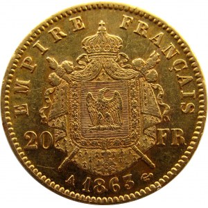 Francja, Napoleon III, 20 franków 1863 A, Paryż