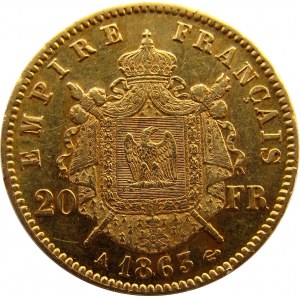 Francja, Napoleon III, 20 franków 1863 A, Paryż
