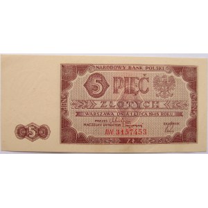 Polska, RP, 5 złotych 1948, seria AW, UNC