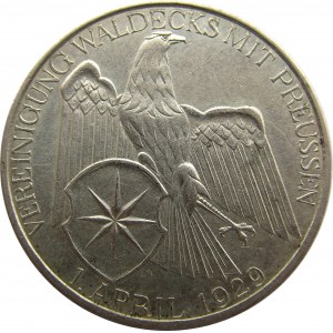 Niemcy, Republika Weimarska 3 marki 1929 A, Unia Waldecks z Prusami