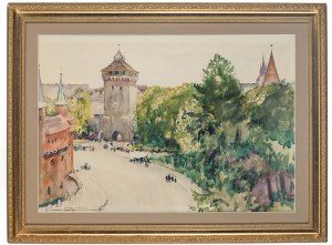 Wladyslaw Jarocki (1879 Tarnopol - 1965 Cracovie), Barbarie de Cracovie, Vue des toits de Cracovie - œuvre à double face, 1926.