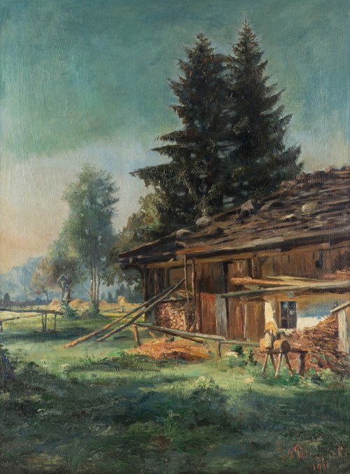 Adam Pełczyński (1865 Gorlice - 1926), Pejzaż z domem, 1900 r.