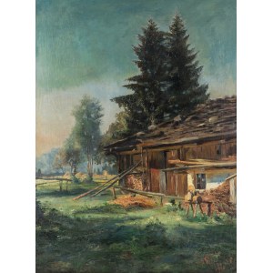 Adam Pełczyński (1865 Gorlice - 1926), Paysage avec une maison, 1900.