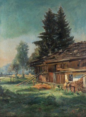 Adam Pełczyński (1865 Gorlice - 1926), Krajina s domem, 1900.