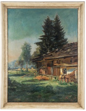 Adam Pełczyński (1865 Gorlice - 1926), Krajina s domom, 1900.