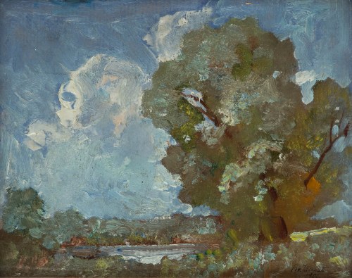 Bronisław Jamontt (1886 Dokudowo -1957 Toruń), Pejzaż z drzewem, 1952 r.