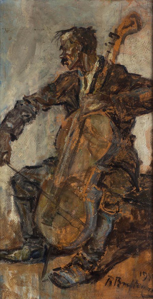 Roman Antoni Breitenwald (1911 Piotrków Trybunalski - 1985 Miechów), Grajek ludowy - wiolonczelista, 1949 r.