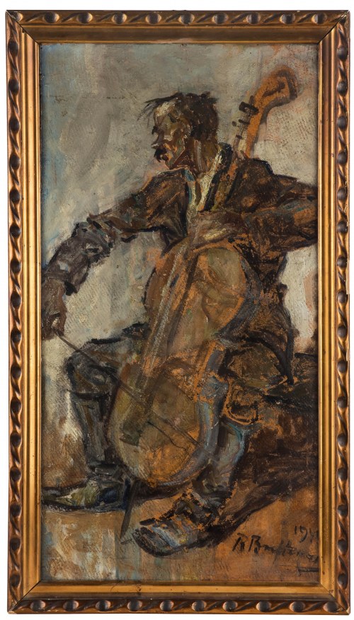 Roman Antoni Breitenwald (1911 Piotrków Trybunalski - 1985 Miechów), Grajek ludowy - wiolonczelista, 1949 r.