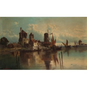 Karl Kaufmann (1843 Neuplachowitz - 1905 Wiedeń), Pejzaż portowy
